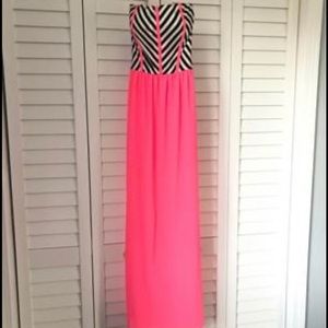 Coral and Black Strapless dress (small)